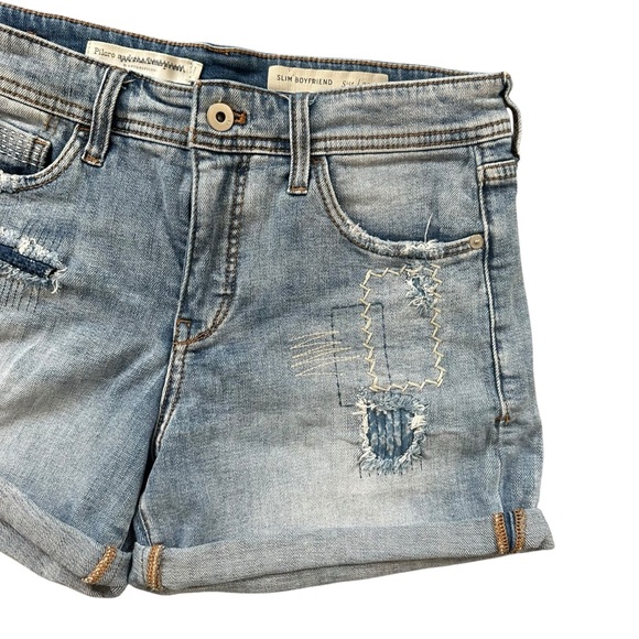 Anthropologie Pilcro Light Wash Patchwork Hi Rise Slim Boyfriend Shorts Size 28 - Picture 3 of 8